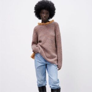 Zara OVERSIZE KNIT SWEATER WITH BOW open back new without tags size M